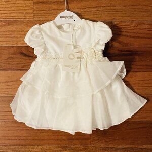 Mayoral Newborn Baby Dress Size 2-4 White Lace Flower Layered Lined